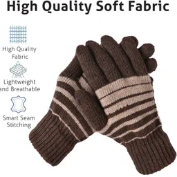 loom legacy Striped, Self Design, Printed Winter Men Gloves image 4