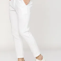 highlander Men Slim Fit White Cotton Blend Trousers image 3