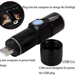 adiohub Plastic Mini Led Flashlight Rechargeable 350 Lumen, Focus Zoom Torch Torch image 3