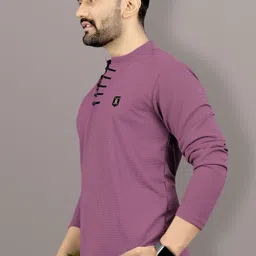 vebnor Men Self Design Mandarin Collar Polyester Purple T-Shirt image 4