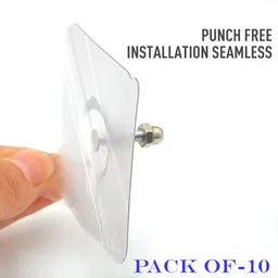 moonza Pack of 10 Pcs Self Adhesive Heavy Duty Transparent Nail Screw Hooks x10.506 Clear, Chrome Towel Holder image 4