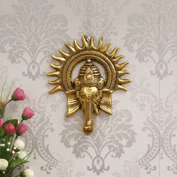 ecraftindia Golden Lord Ganesha with Sun Decorative Metal Wall Hanging Decorative Showpiece-24 cm-picture-16