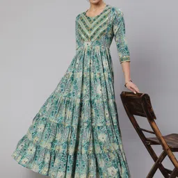 glam roots Women Floral Print Cotton Blend Flared Kurta image 3