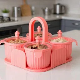 chitrakut 4‑Piece Pink Dry Fruit Organizer Set with Clear Lids and Carry Handle Container Serving Set image 1