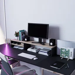 UniShop monitor riser Wooden Monitor Stand Riser with Storage Shelf (Beige Color, Brown Legs) Wooden Desk Stand Laptop Stand Compatible with Universal Laptops image 4