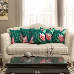 sej by nisha gupta Green Floral Premium 16 x 16 Inches Cushion covers (Set of 5) image 1