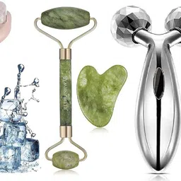 RUDRESHWAR Ice Roller Face Massager, Facial Massager Jade Stone Roller & Gua Sha Tool 100% Natural Jade Stone Roller, T-24k Gold Beauty Bar, 3D Massage, ice roller Massager-picture-12