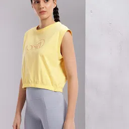 hrx by hrithik roshan Women Printed Round Neck Pure Cotton Yellow T-Shirt image 5