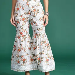 sangria Women Flared White Polyester Trousers image 1