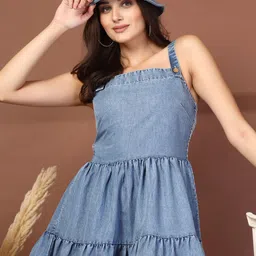 pluss Women Fit and Flare Blue Above Knee/Mid Thigh Length Dress image 5