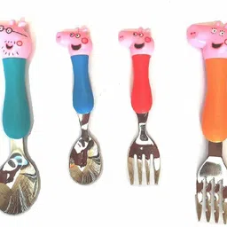 quinergys ®Pig Cartoon Theme Stainless Steel Spoon & Fork Set for Kids - Baby Feed Spoon and Fork Set Steel Cutlery Set-picture-15