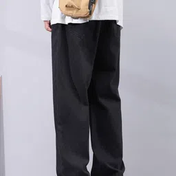 denim look Men Loose Fit Mid Rise Black Jeans image 3
