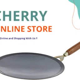 cherry online store Cookware Pre-Seasoned Iron Tawa with Wooden Handle for Dosa/Roti/Chapati Tawa 26 cm diameter image 2