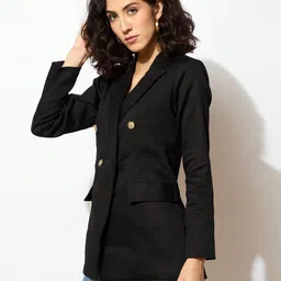 sassafras Women Solid Double Breasted Casual Blazer image 4