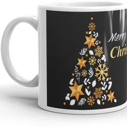 festivecraft Christmas Gift Coffee with White-Gold Bauble and Modern Festive Stars Ceramic Coffee Mug image 3