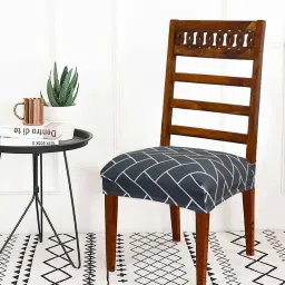 b7 creations Black Printed Polyester Blend 16x20 Inches Chair Covers (Set of 4) image 1