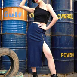 sassafras Women Solid A-line Blue Skirt image 3