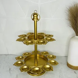 pital nagri craft PNC-Double Layer Diya Urli, Decorative Traditional Tea Light Decor for festivals Iron Decorative Platter image 2