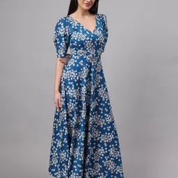 dhakre fashion Women Fit and Flare Light Blue Ankle Length Dress-picture-28