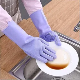 sivayaa Silicone Reusable Scrubber Heat Resistant Hand Gloves for Dishwashing & Cars Wet and Dry Glove Set image 2