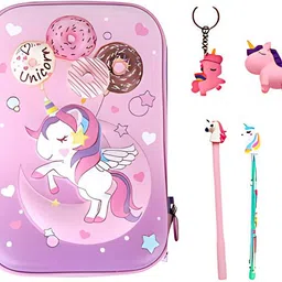 Lovely Pony Pencil Pouch Combo for Girls with Keychain Pen and Eraser unicorn Art EVA Pencil Box-image-26