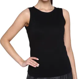 ap'pulse Women Solid Round Neck Pure Cotton Black T-Shirt-picture-22