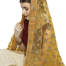 dupatta bazaar Net Embellished Yellow Women Dupatta image 1