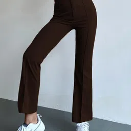 tessora Women Regular Fit Brown Cotton Blend Trousers-picture-18