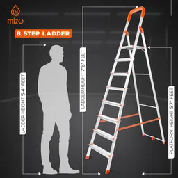 mizu 8 Steps Ladder For Home With 400 Kgs Load Capacity & Anti-Skid Shoes Aluminium Ladder image 3