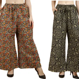 krishiv Pack of 2 Women Flared Multicolor Pure Cotton Trousers image 5