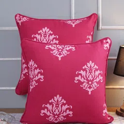 Soumya Pink & White 2 Pieces Ethnic Motifs Square Cotton Cushion Covers-image-34