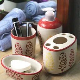 vareesha Red Paisley Red Ceramic (Set of 4) Bath Accessory Set image 1