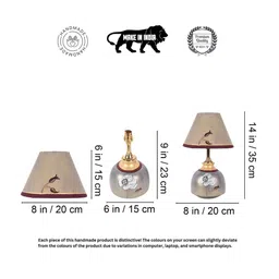 AAKRITI ART CREATIONS Beige Silver Luster Printed Terracotta Table Lamp image 4