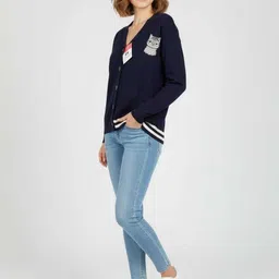 zeb Women Solid Blue Sweater image 3