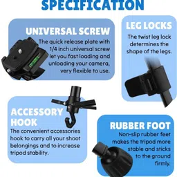 Vedaantron 55-Inch Aluminum Tripod with Mic, Remote & Mobile Holder – Multicolor Tripod image 3