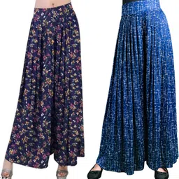 fashion bazaar Pack of 2 Women Flared Dark Blue, Blue Lycra Blend Trousers image 1