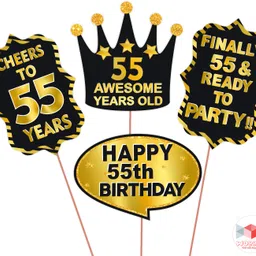 wobbox 55th Birthday Photo Booth Party Props Black & Golden, Birthday Party Decoration Photo Booth Board image 2