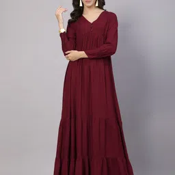aayu Women Layered Maroon Maxi/Full Length Dress-picture-26