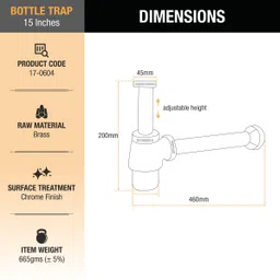 ruhe Full Brass Bottle Trap With Connection Pipe and Wall Flange 15 Inches Faucet Set image 2