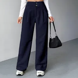 Women Loose Fit Grey Viscose Rayon Trousers-image-10