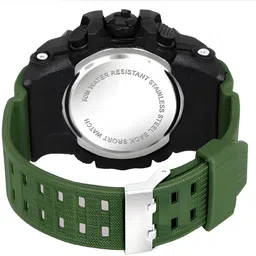 eco dleuxe Men’s Analog–Digital Sports Watch | Dual Time | 50M Waterproof Analog-Digital Watch - For Men Shock Resistant | Green Silicone Strap image 3