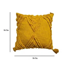 impexart Yellow Woven Geometric Cotton 16 x 16 Inches Cushion Cover image 3