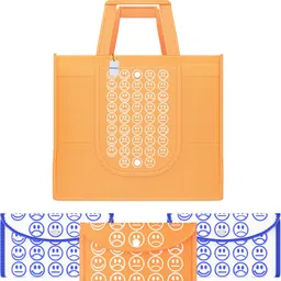 homestic Pack of 4 Smile Foldable Grocery/Shopping Bags For Women | Orange & White Blue Pack of 4 Grocery Bags-picture-27