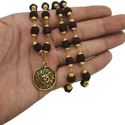 bhakti kripalu store God Lord Shree Ram Ram Sri Ram Ji 5 Mukhi Rudraksha Rudraksha Mala For Brother's Beads Gold-plated Plated Brass, Wood Necklace image 2