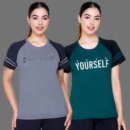 white moon Pack of 2 Women Printed Round Neck Polyester Multicolor T-Shirt-picture-11