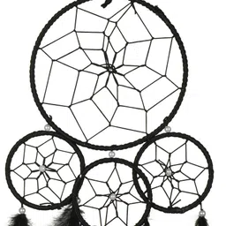 ryme Car And Bedroom Hanging 4 Rings Black Color Dream Catcher For Decoration Feather Dream Catcher image 4
