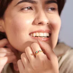 guyal Four-Rectangular Gemstone Family Ring Sterling Silver Ruby, Emerald Gold Plated Ring image 2