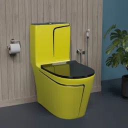 solano Premium Quality C023 Premium Quality Shining Yellow commode with Black Finishing Line and Round Western Commode image 3