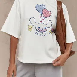 Women Printed Round Neck Cotton Blend White T-Shirt-image-51