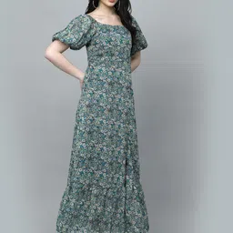 aayu Women Fit and Flare Green, Multicolor Maxi/Full Length Dress image 3